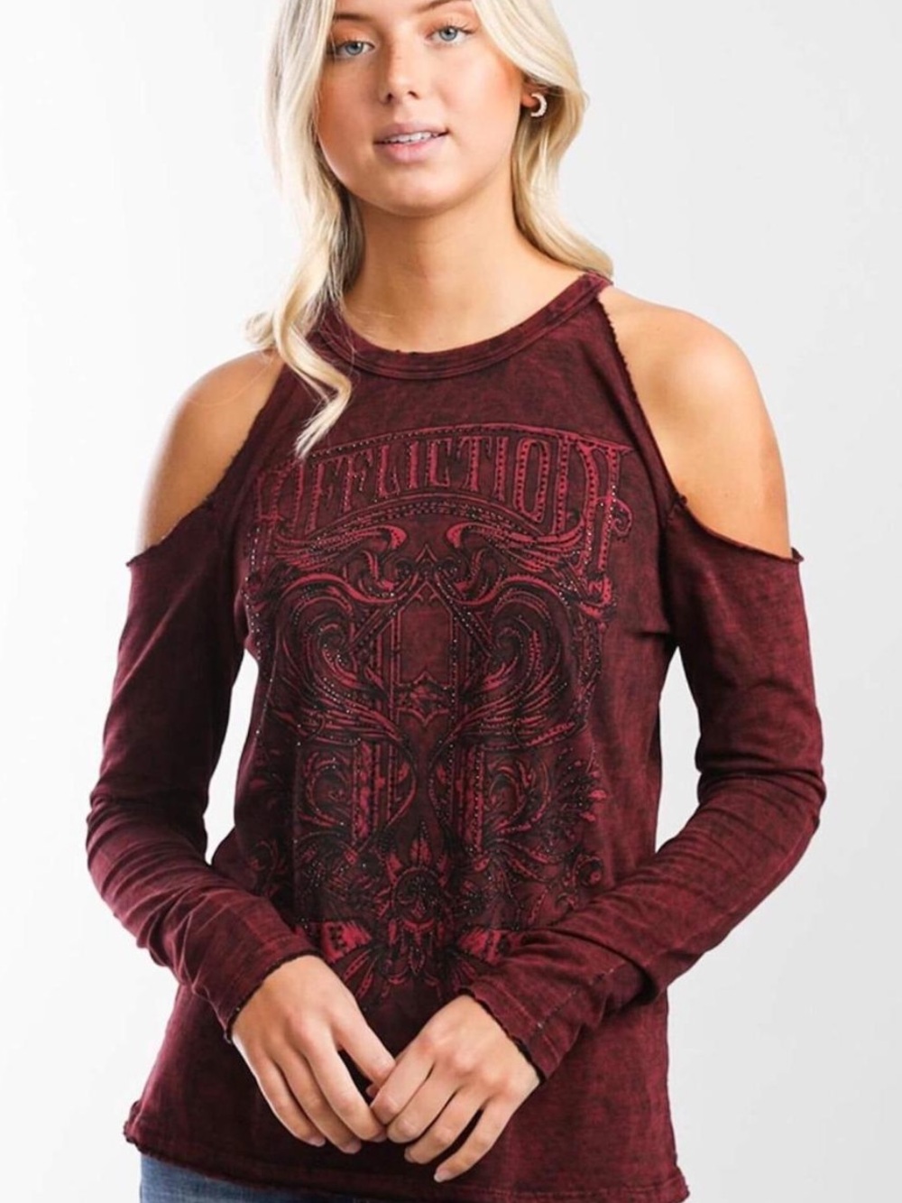 Affliction Long Sleeve Graphic Tee 'LIVE FAST' Rhinestones Y2K Grunge Mall Goth